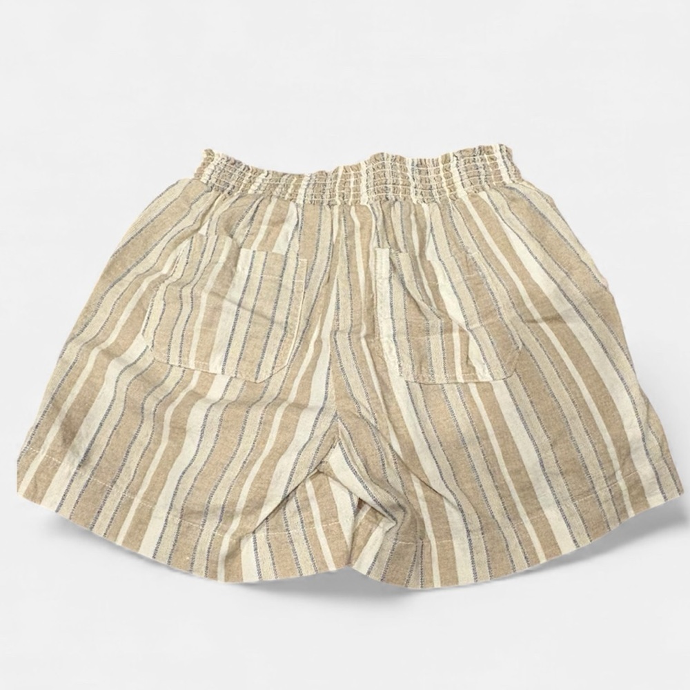 Briggs Linen Blend Striped Pull On Shorts Small Beige Tassel Drawstring - Picture 2 of 9